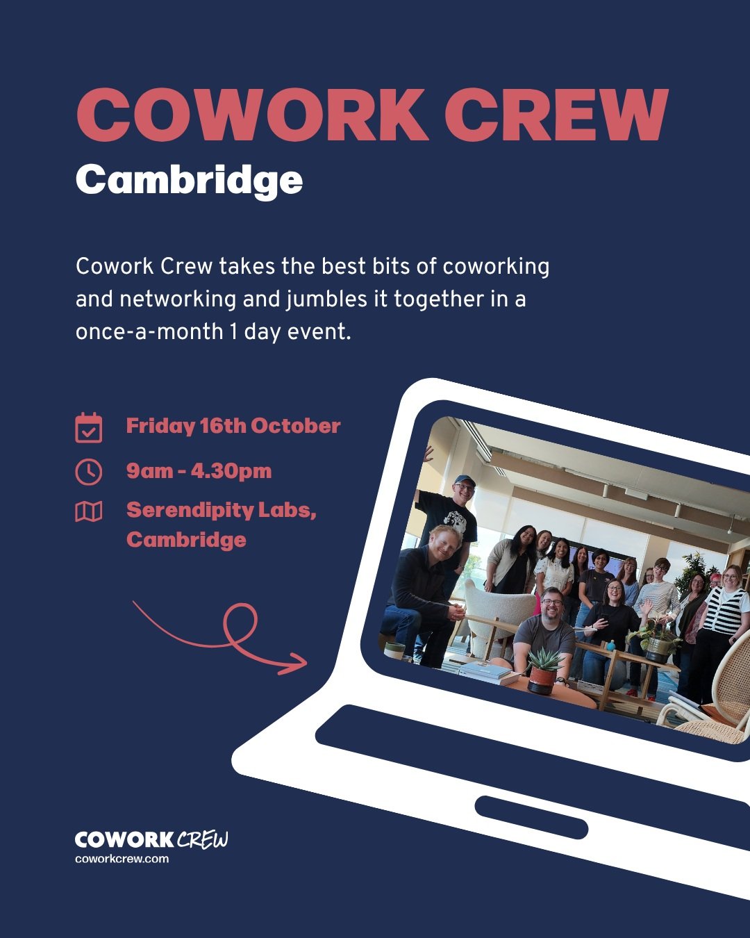 @coworkcrew Crew Cambridge is BACK this Friday, and we&rsquo;ve got a gorgeous new venue 🎉💗

Join us at @serendipitylabs.uk Cambridge for a day of coworking, chats and cake 🍰☕

Our guest speaker Lucy Day @lucydayh2h will be sharing &ldquo;Purpose 