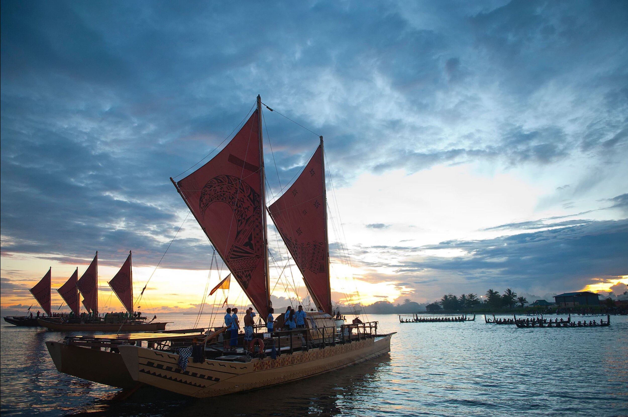 Vaka Moana arrive in Honiara, Solomon Islands for the Festival of Pacific Arts, 2012