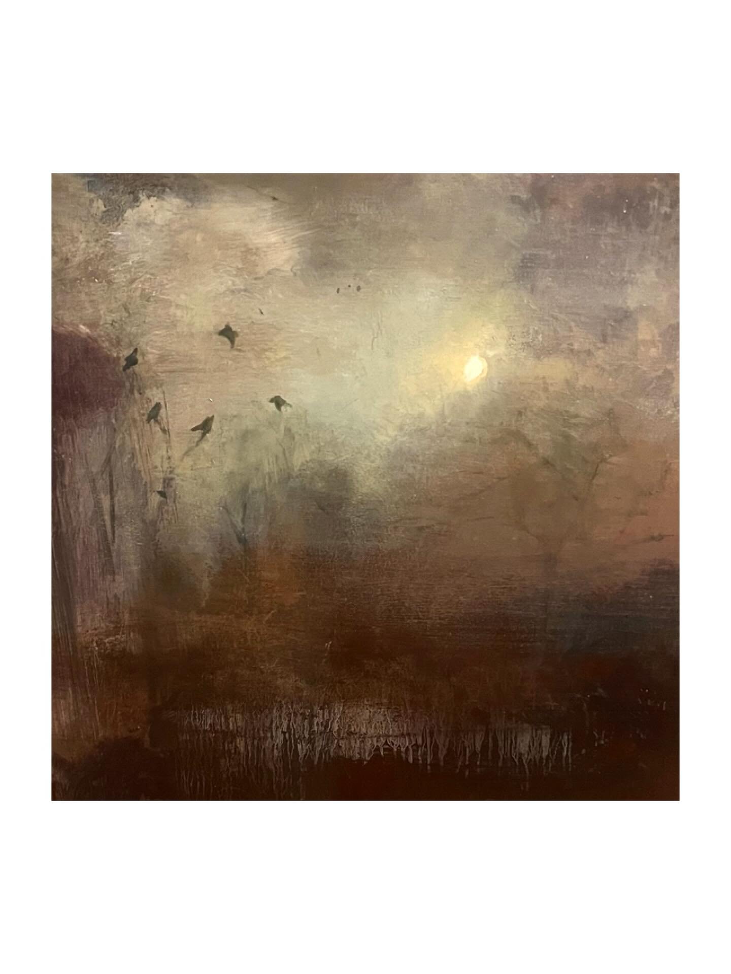 Birds at sunrise, near the lake, inspired by views at home. Oil on canvas