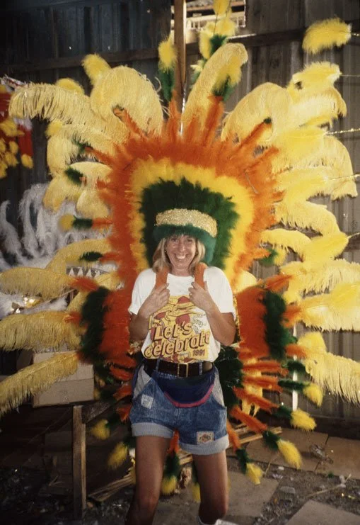 1992 - Frankie at Trinidad Carnival. Photograph belonging to Chris Slann and Frankie Goldspink.