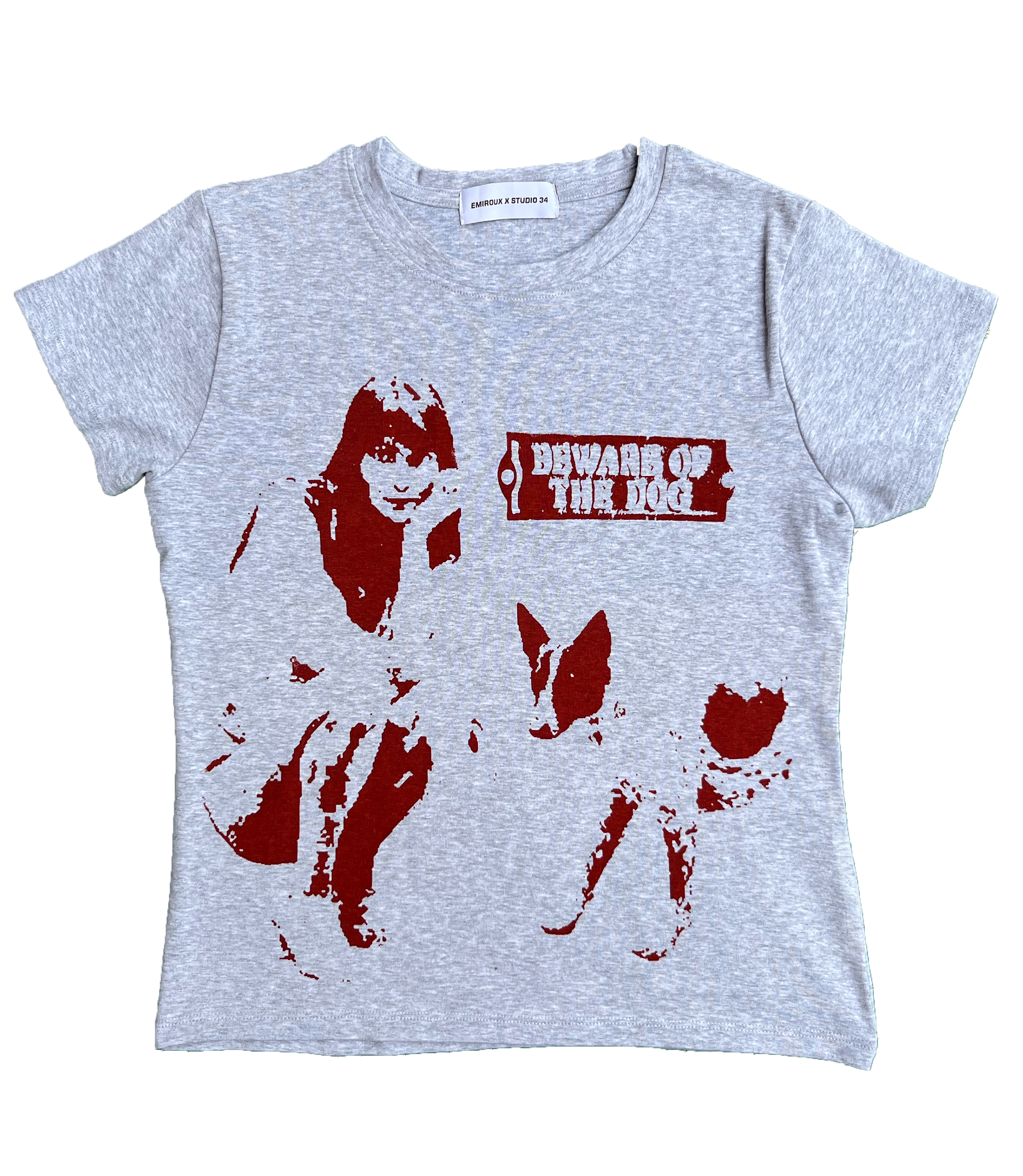 BEWARE OF THE DOG TEE GREY/RED