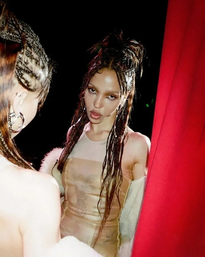 @fkatwigs wears the Lacrima and Rogue earrings at the Afterglow rave in NYC 
Styled by @billylobos 🤍 Afterglow is everything!