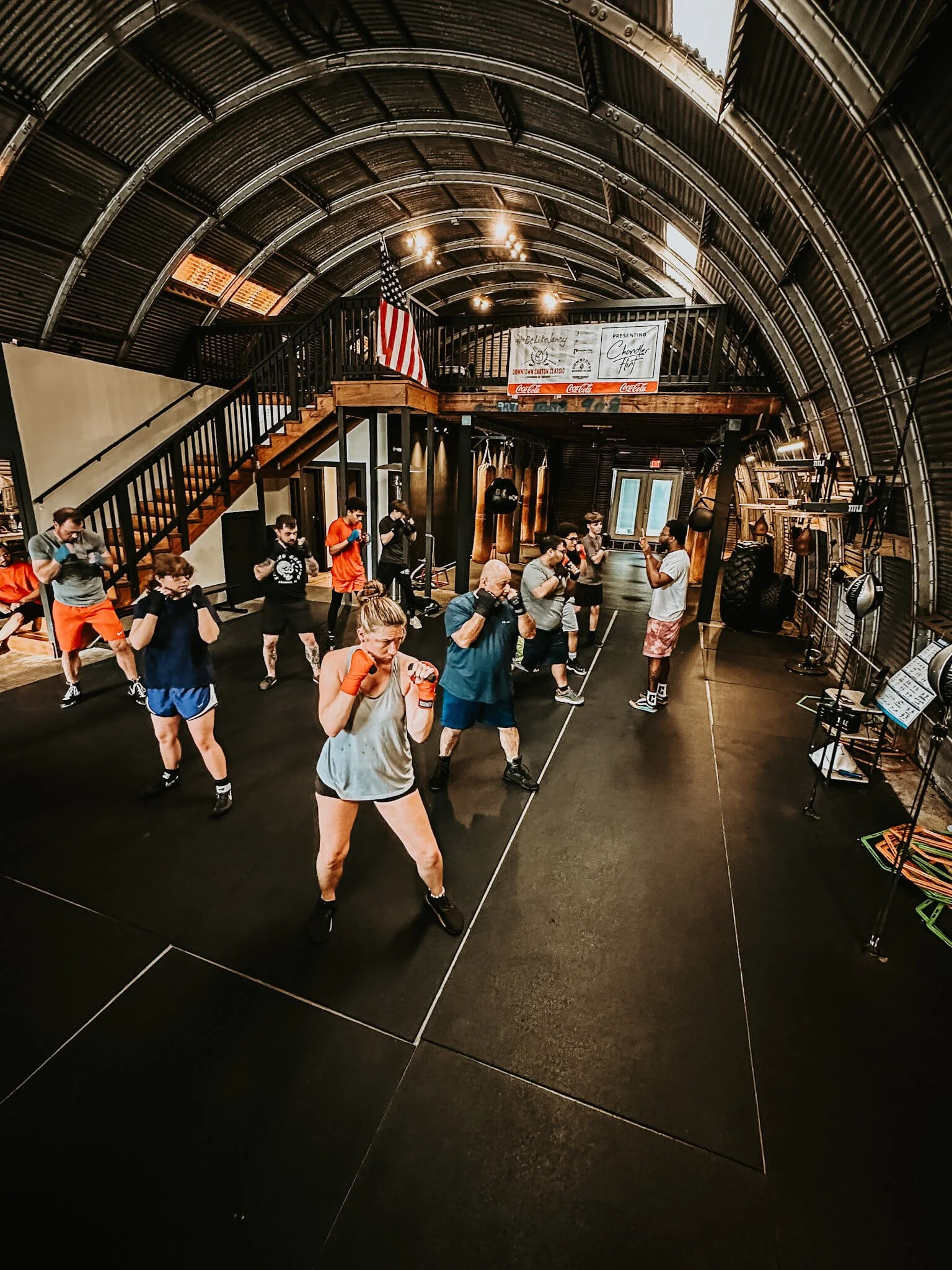 Group of people learning to box