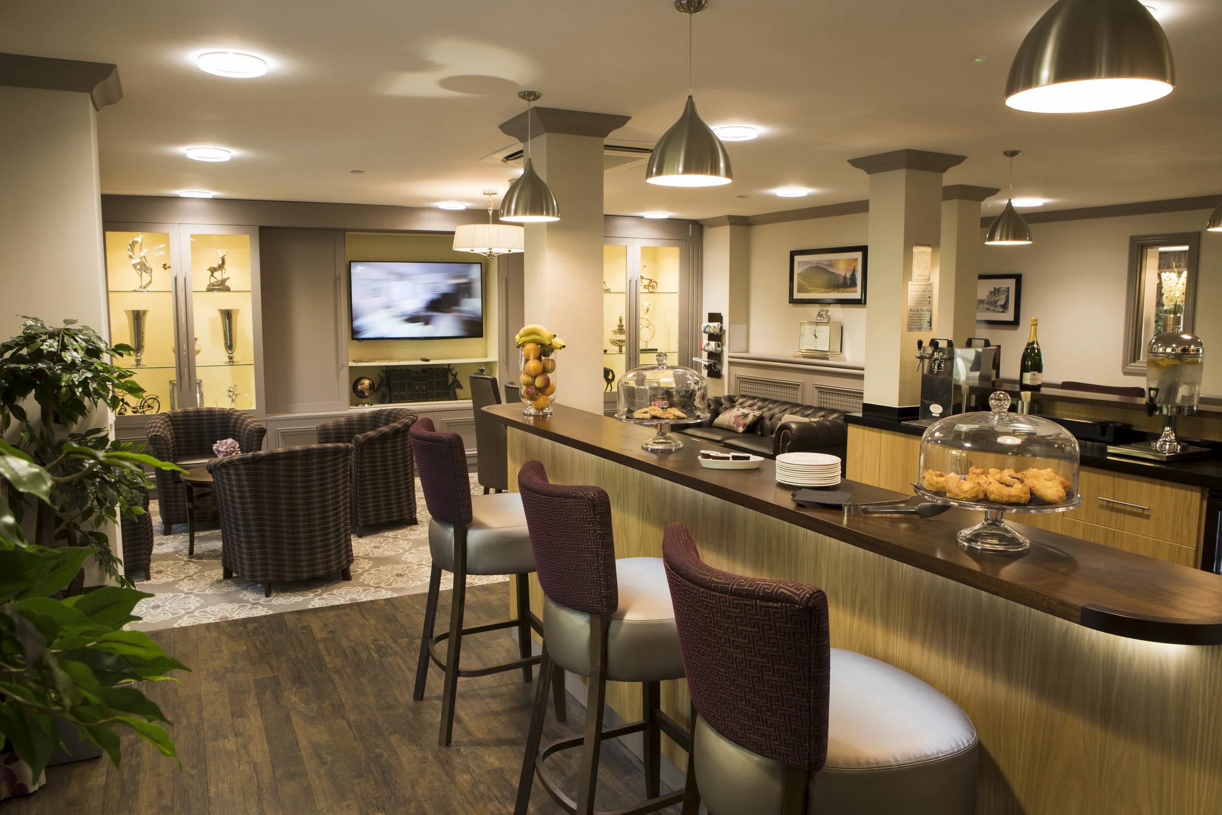 Bar area at luxury care home Hampshire