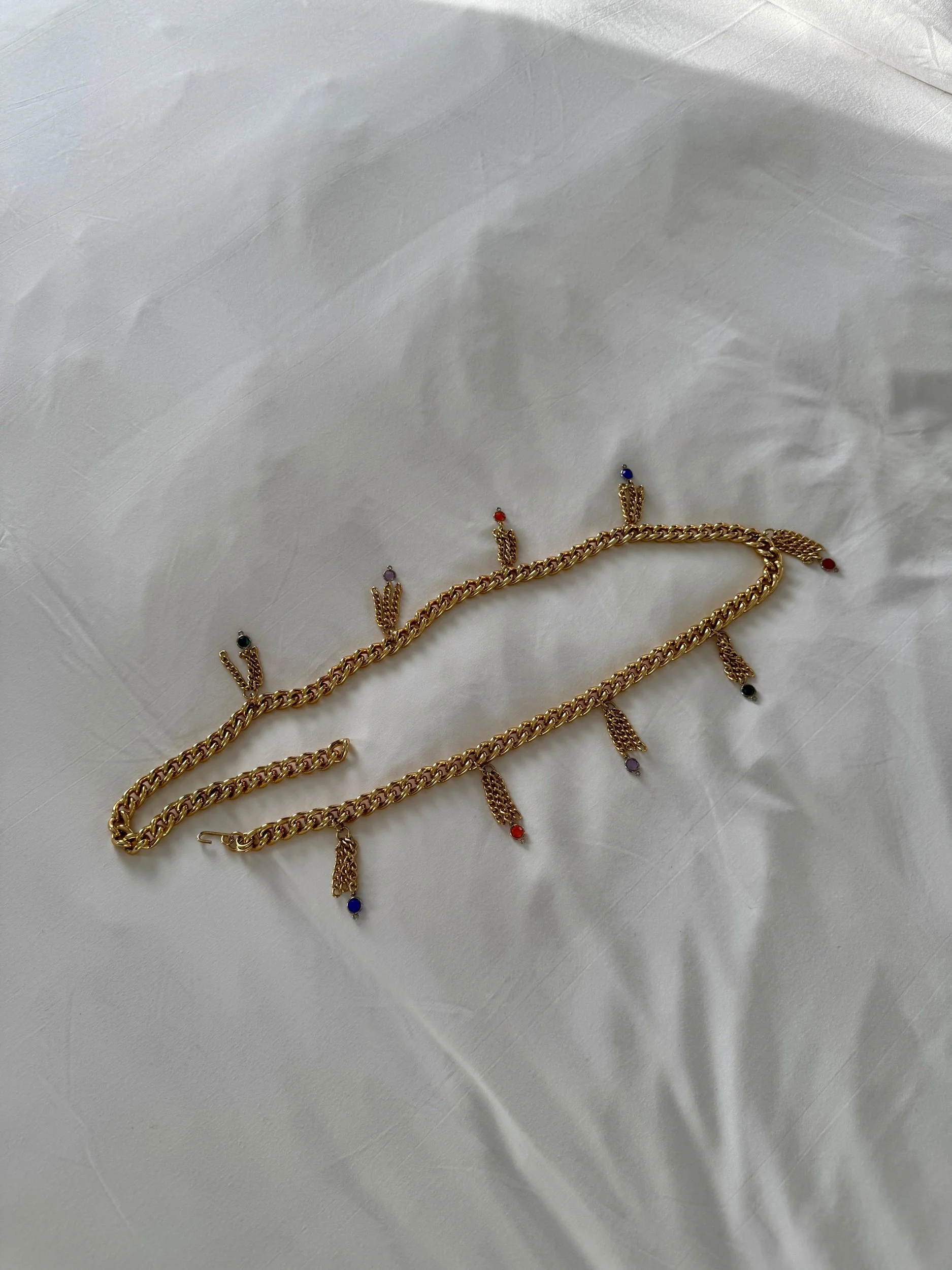 Multi-Color Gem Drop Gold Chain Belt