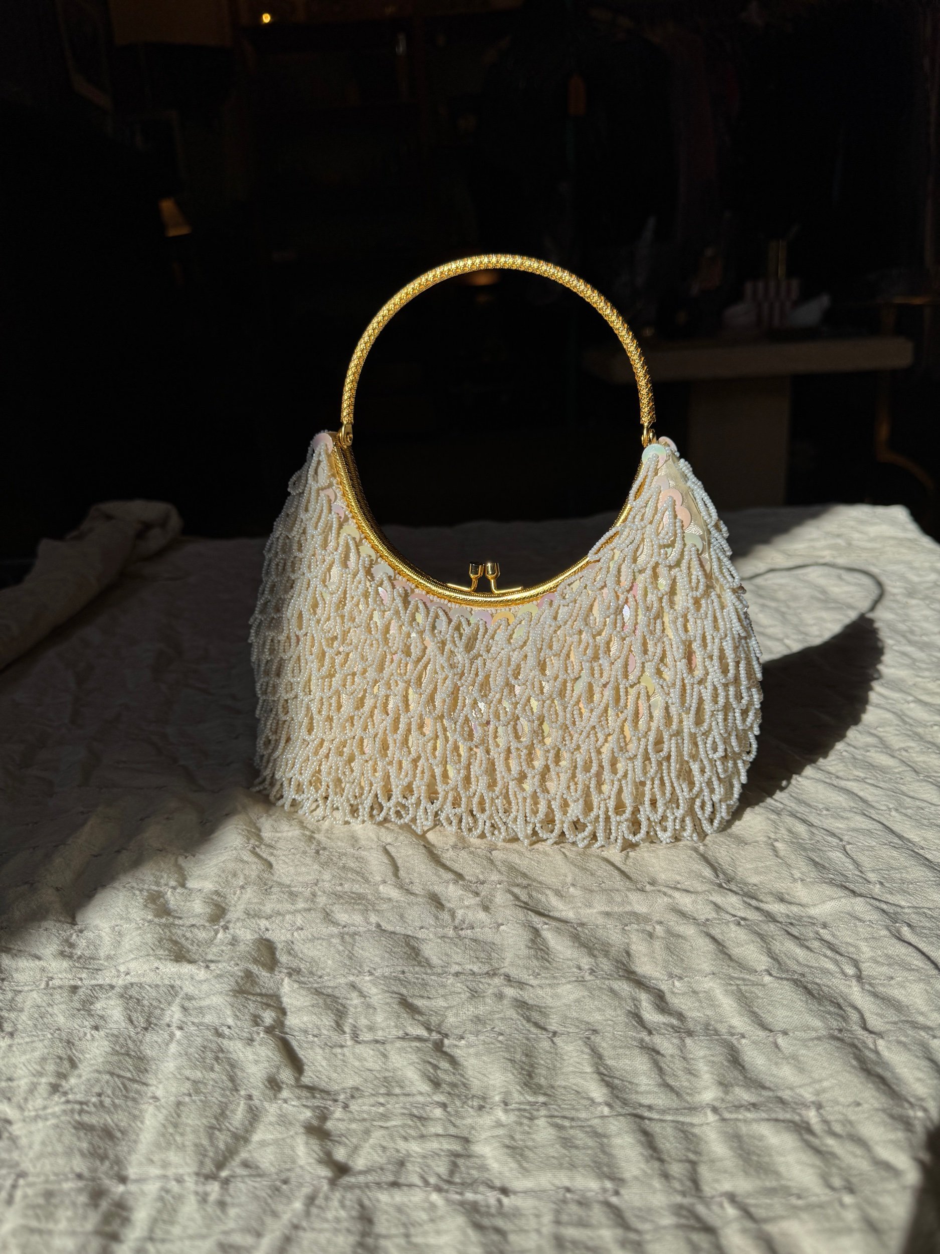 Ivory Hand-Beaded Kiss-Lock Purse