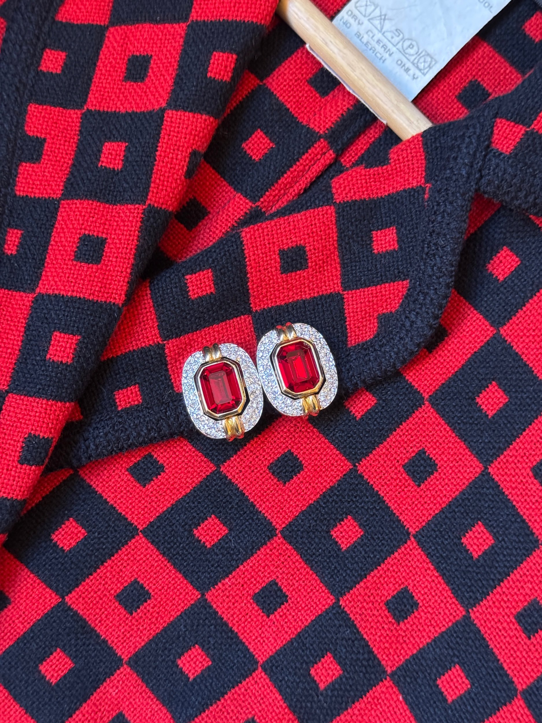 Puccini Red Emerald Cut Pavé Clip Earrings