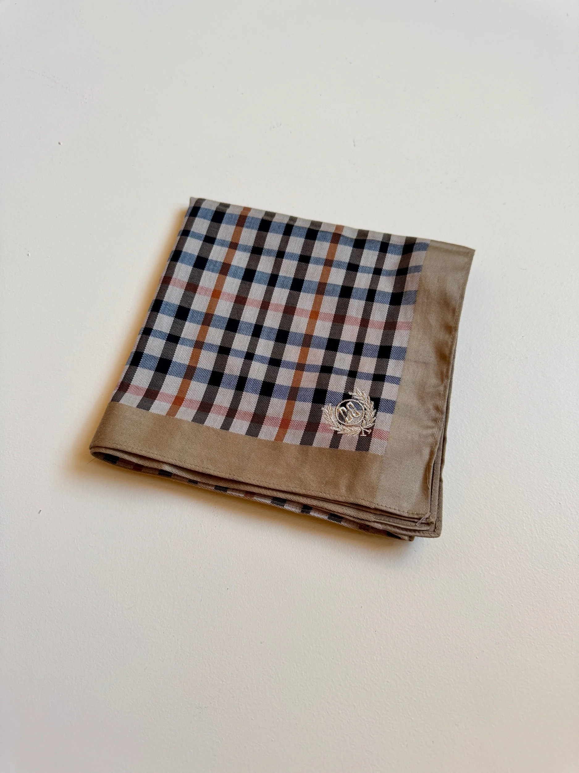 DAKS Light Brown Twill Square Scarf in Check Pattern