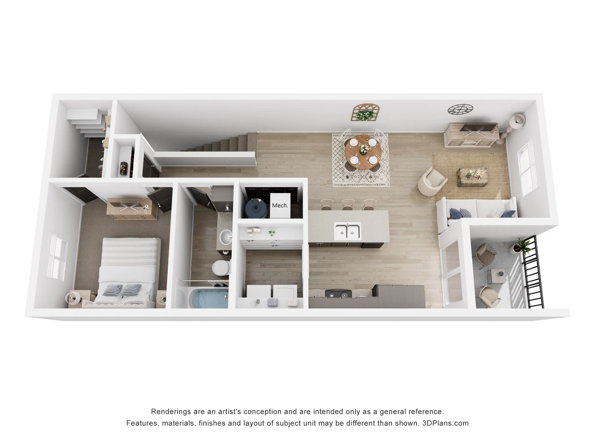 Maypenny one-bedroom, one-bath overhead floor plan