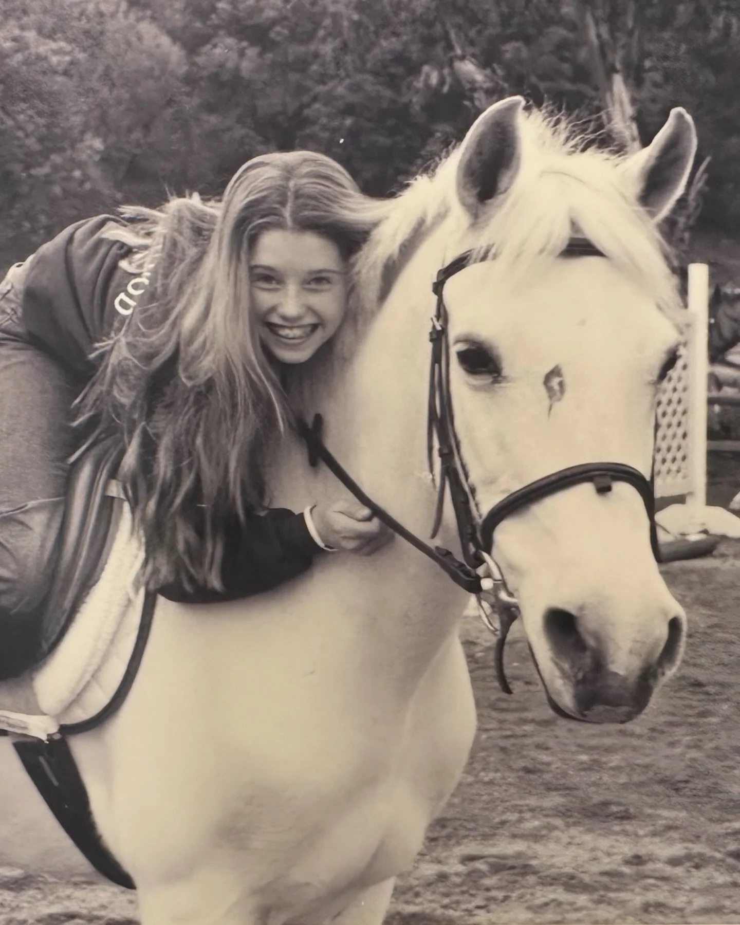 The first photo is me with Brandy. The drawing in the second photo is from my new book, Kat &amp; Brandy.&nbsp;Brandy wasn&rsquo;t just a horse- she was my safe space, my confidence builder, and my best friend growing up. 
Getting to see her brought 
