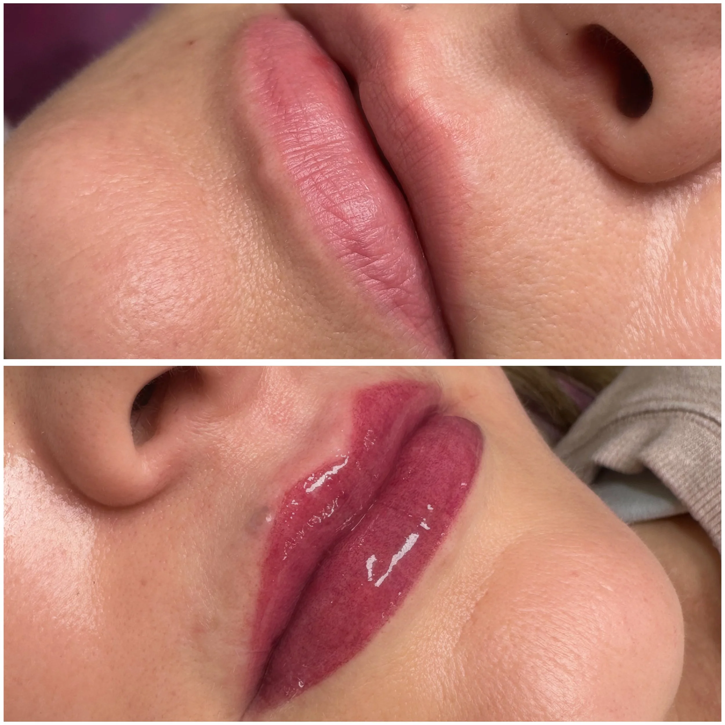 Lip Blushing before and after.