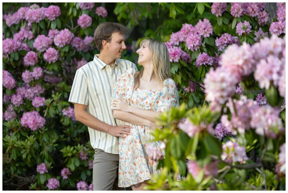 Asheville garden engagement photography session at North Carolina Arboretum 