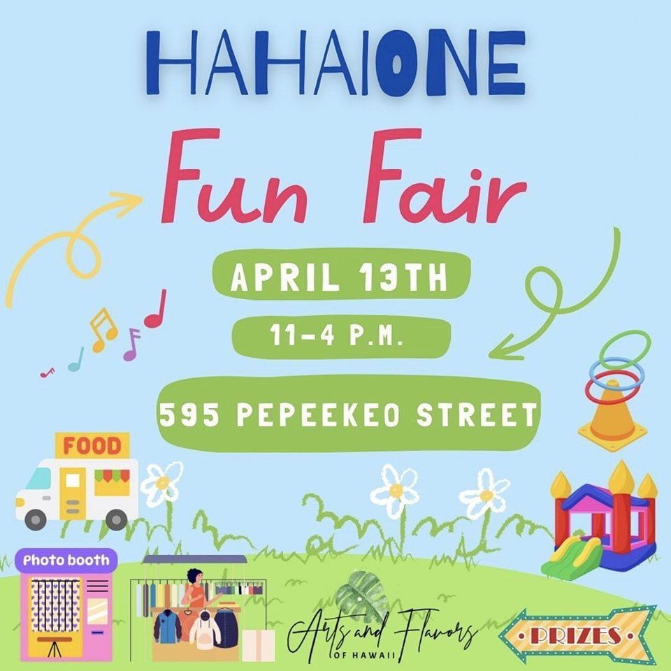 Come spend a funfilled weekend with the ohana for some fun, food, crafts &amp; games at the Hahaione Elem Fun Fair (595 Pepeekeo St)  on SATURDAY, 4/13, 11AM-4PM. This free event is OPEN TO THE PUBLIC &amp; will benefit Hahaione Elem School!🤙We'll b
