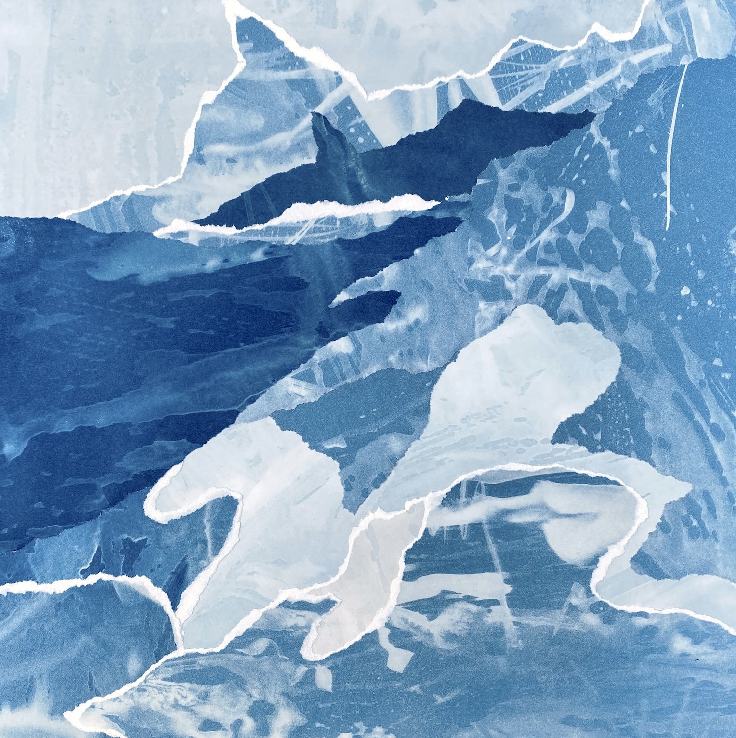 Lucid Dreams CH III, Cyanotype on Paper Collage,  14x 14, 2025