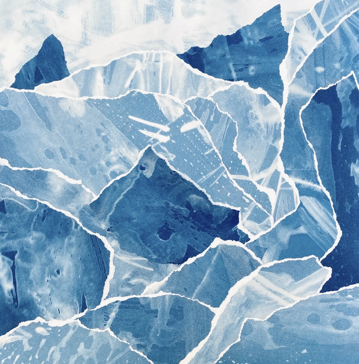 Lucid Dreams CH VII, Cyanotype on Paper Collage,  14x 14, 2025