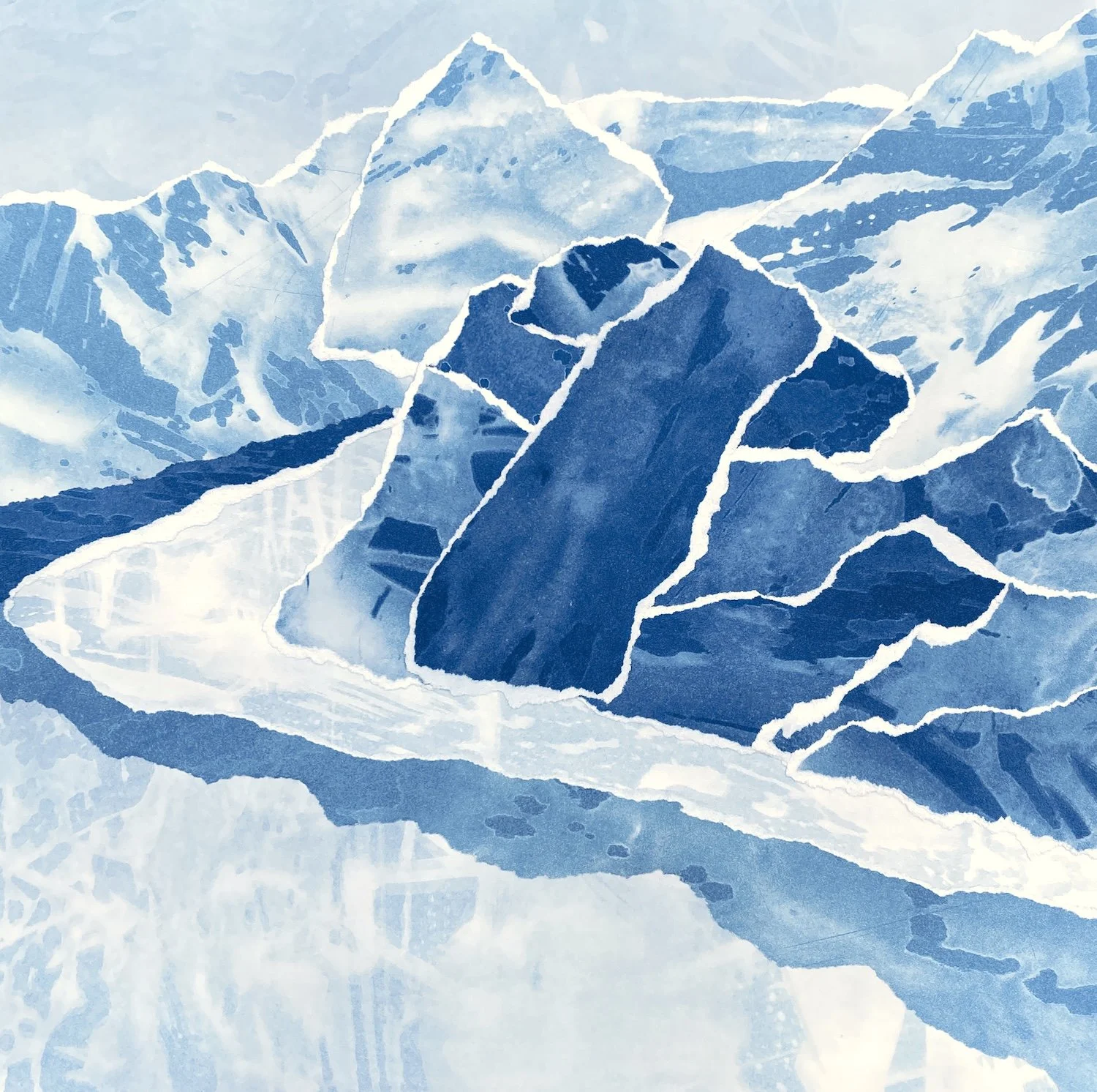 Lucid Dreams CH IV, Cyanotype on Paper Collage,  14x 14, 2025