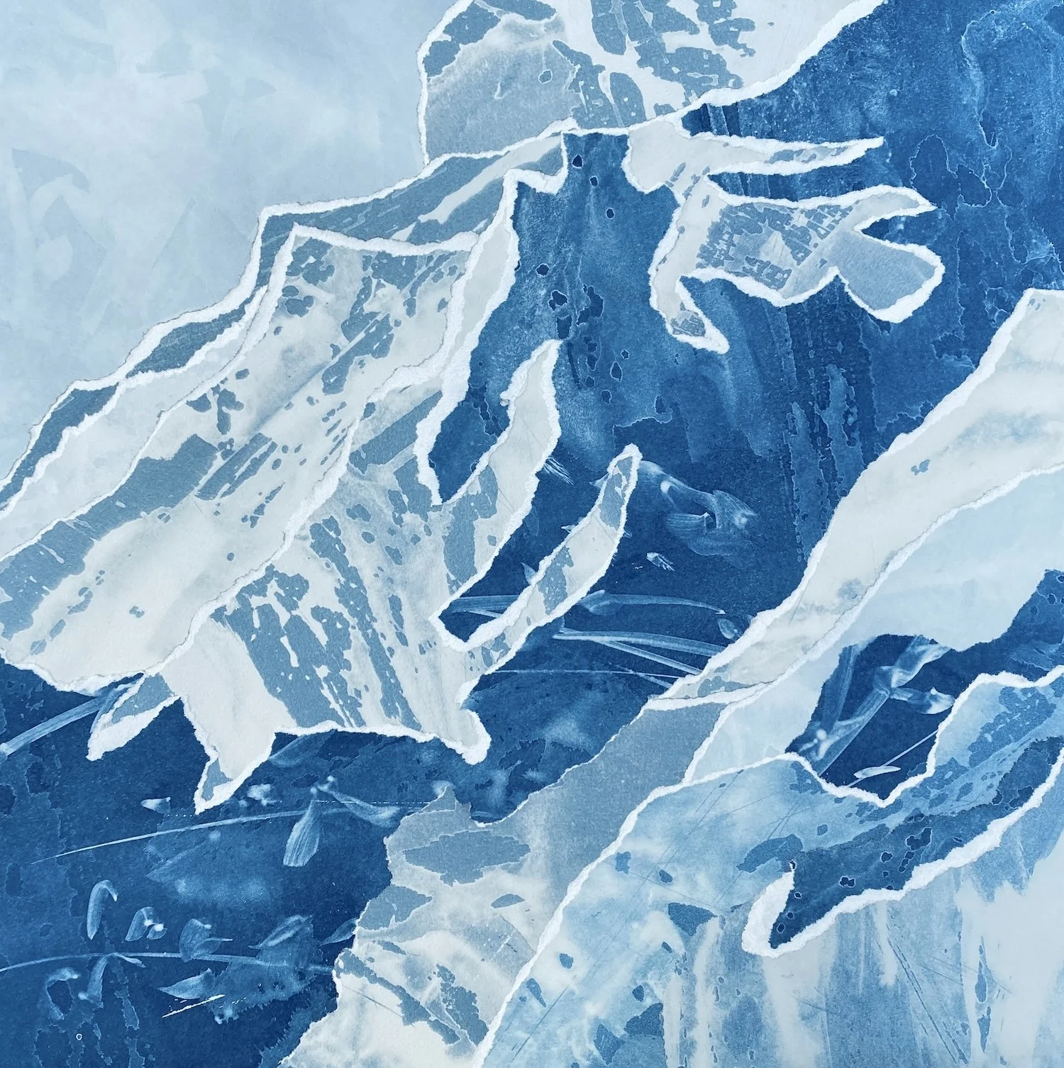 Lucid Dreams CH II, Cyanotype on Paper Collage,  14x 14, 2025