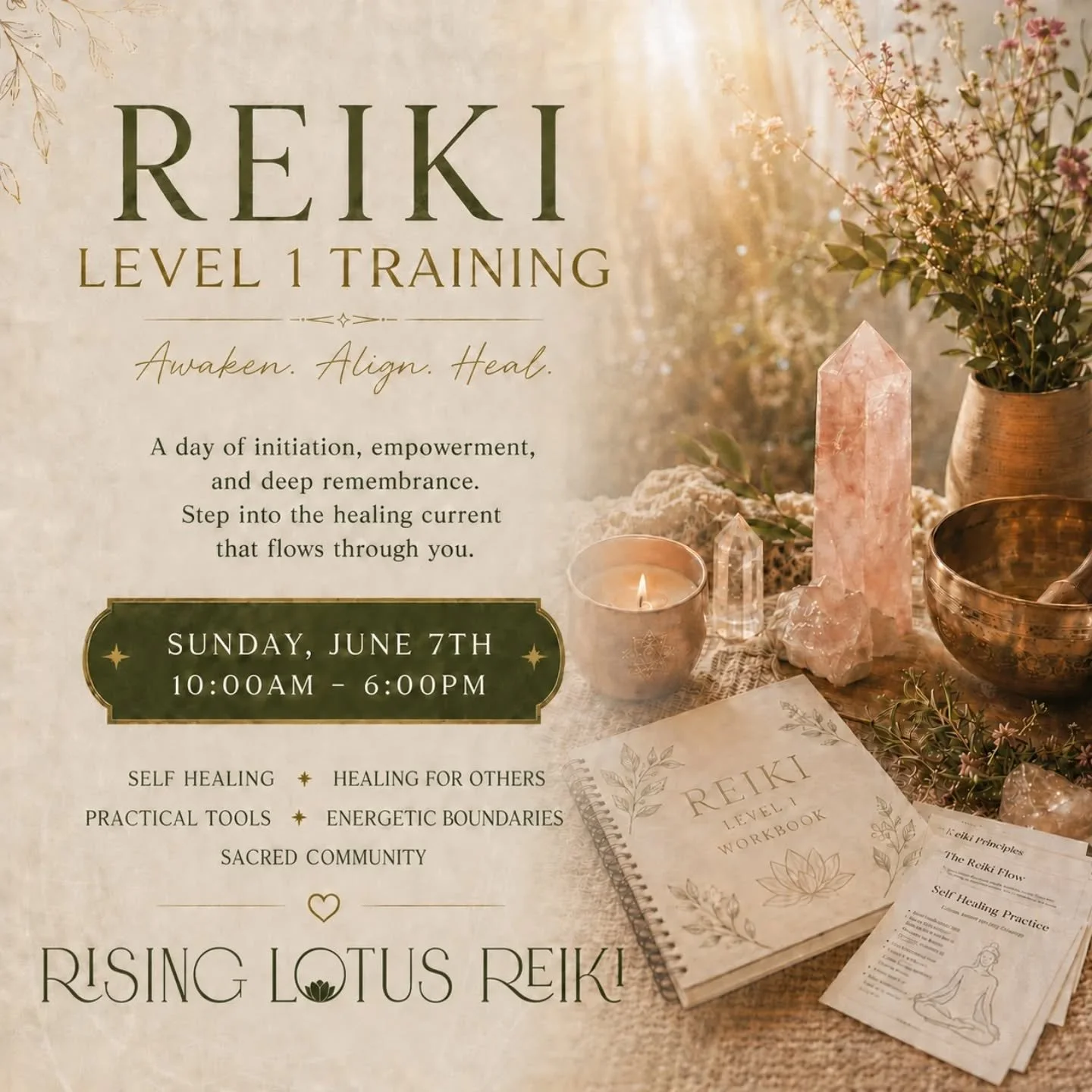 There comes a moment when healing is no longer about seeking outside ourselves &mdash;�but remembering how to return inward. 🪷

As we move into June and the energy of late spring, Reiki Level 1 offers a grounded doorway into self-healing, energetic 