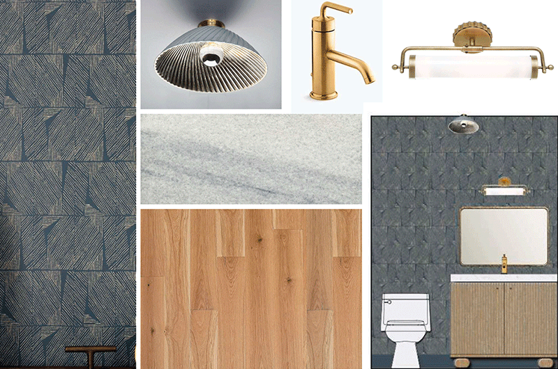 Mood board of bathroom finishes