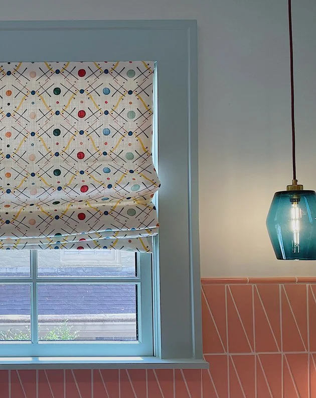 Colorful, custom shade, materials, Laura W. Jenkins Interiors