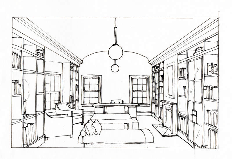 A sketch of the home's study room
