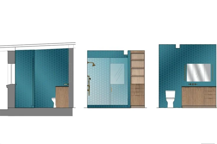 Interior renderings showing a primary bathroom
