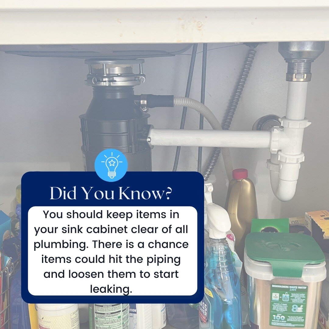 If you are like me, your sink cabinet becomes a catch all for cleaners and other miscellaneous items. There is a chance for those things to hit or rub up against the piping and loosen. Keep all items clear of the plumbing to prevent leaks. (Also help