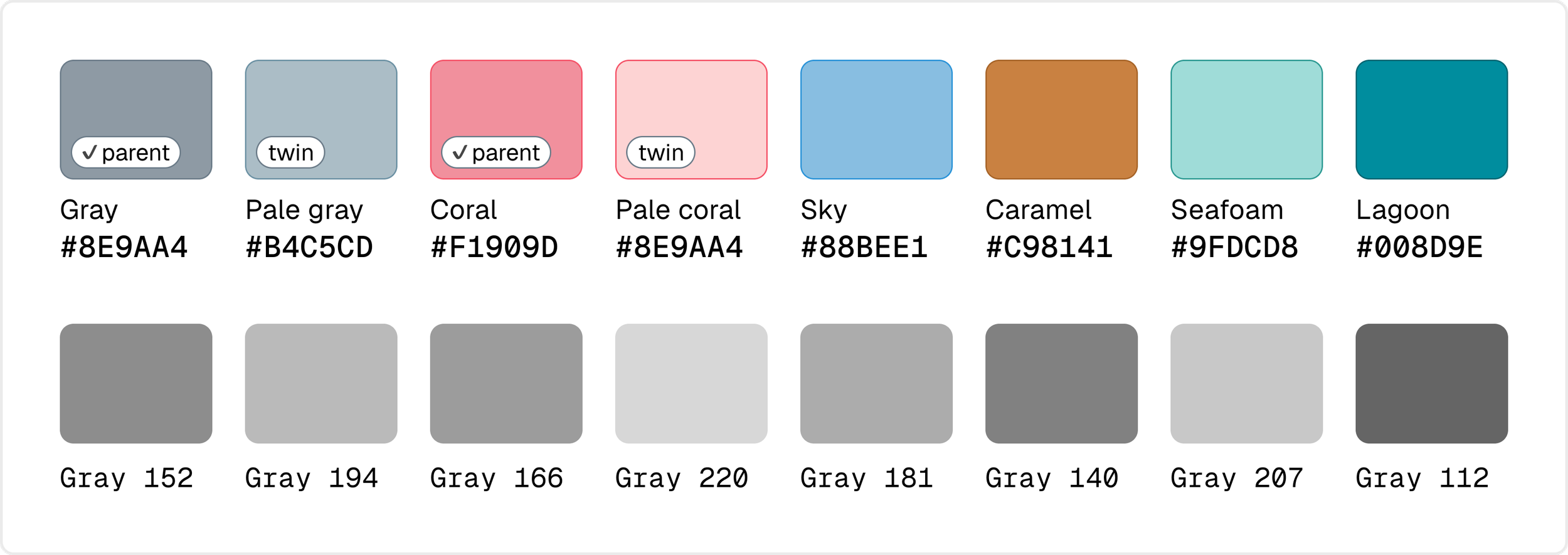 The eight fills with their respective grayscale lightness values, shown in bar order.