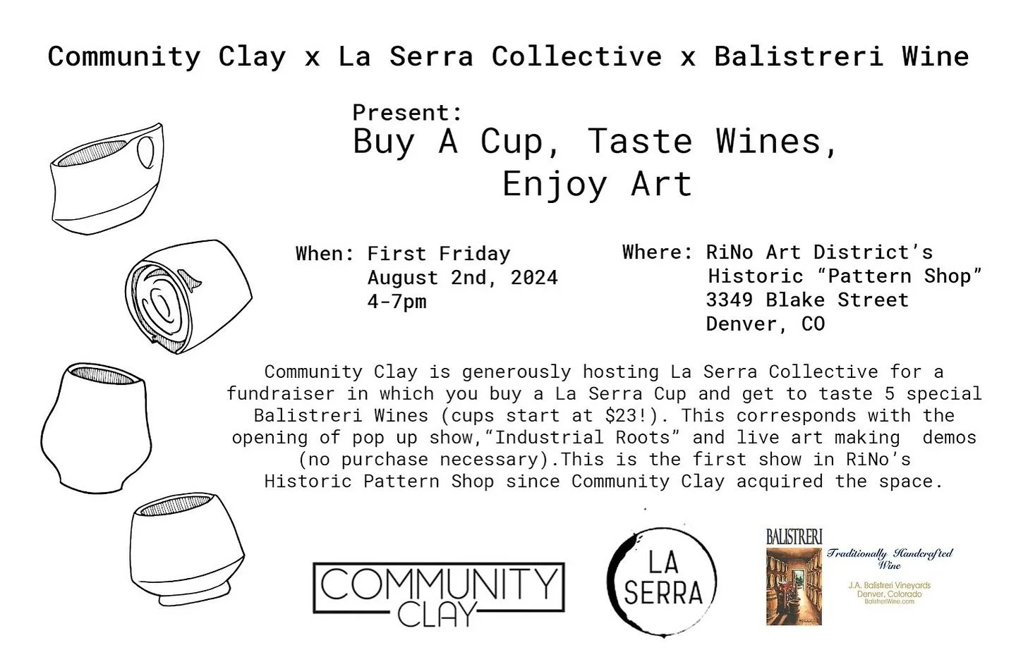 I am in a great show with other amazing artists this Friday from 4-7 @ the Hstoric Pattern Shop in RiNo!! Come check us out and thanks for @communityclaydenver and @laserracollective for putting on the show. Come check out art, drink wine, and check 