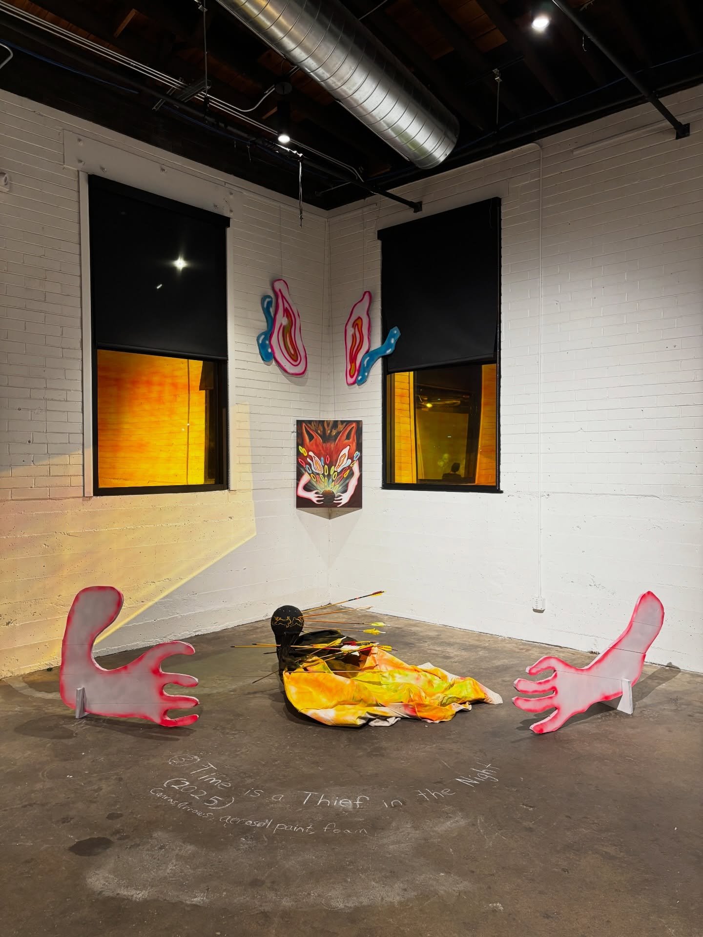 Time is a Thief in the Night 
(2025)
Canvas, arrows, foam, aerosol Paint

This year my residency @altogallery came to an end and @johnnydraco_ and @zipper_belly put together a show where all the residents could show work side by side! I was so sad to