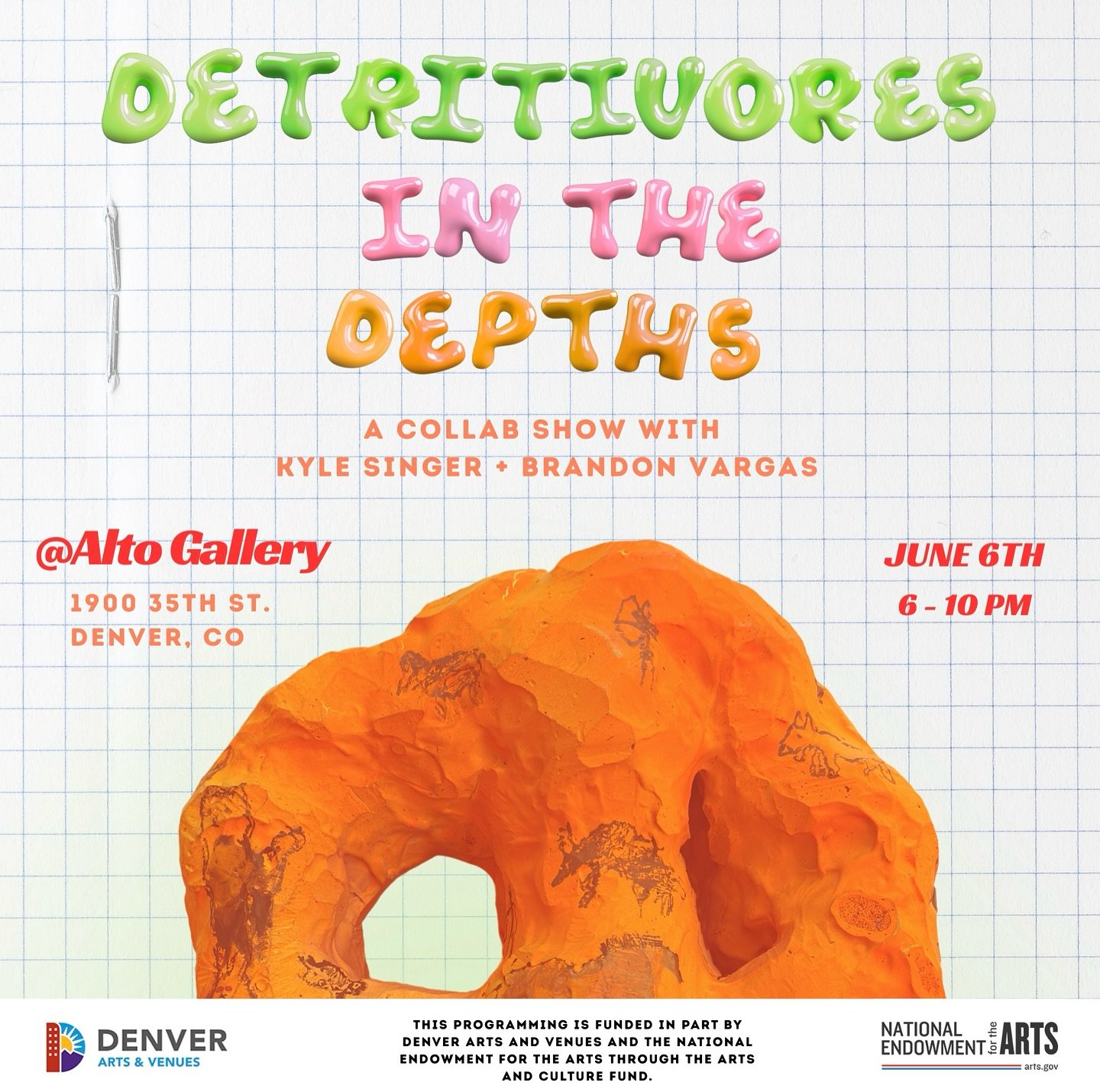 June First Friday! Come join @waffleconeclub and I @altogallery ! We will be showing brand new work:) it will be a fun show that is a celebration of all things childish and colorful. 
On view from June 6 - June 28th

ABOUT
Detritivore - an organism w
