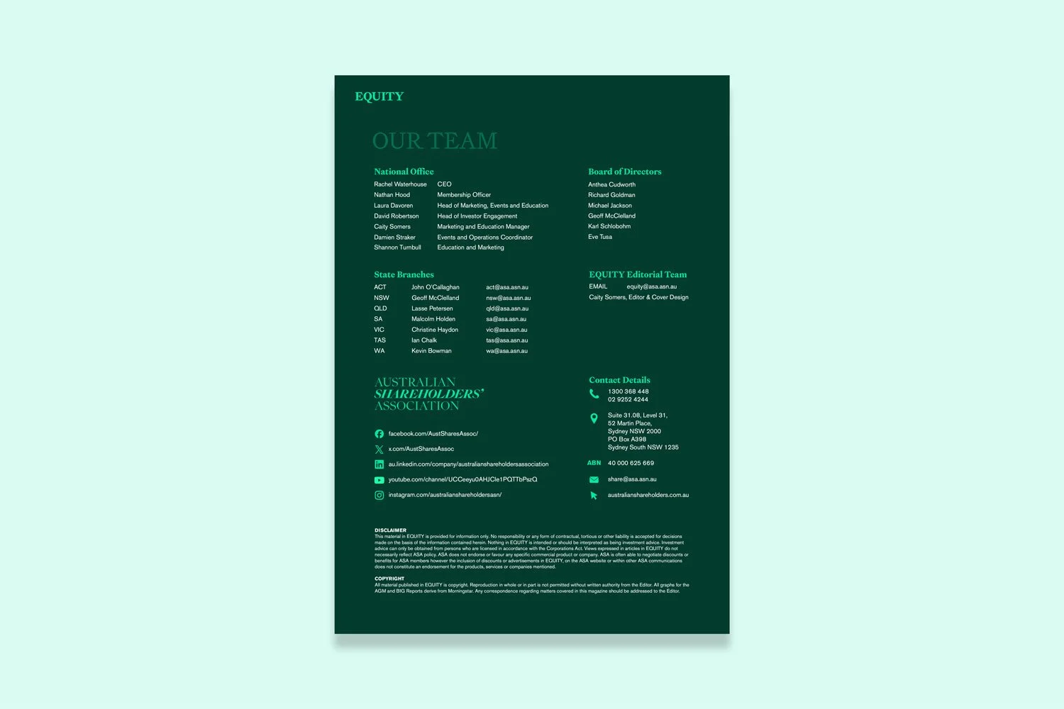 Equity Magazine template design
