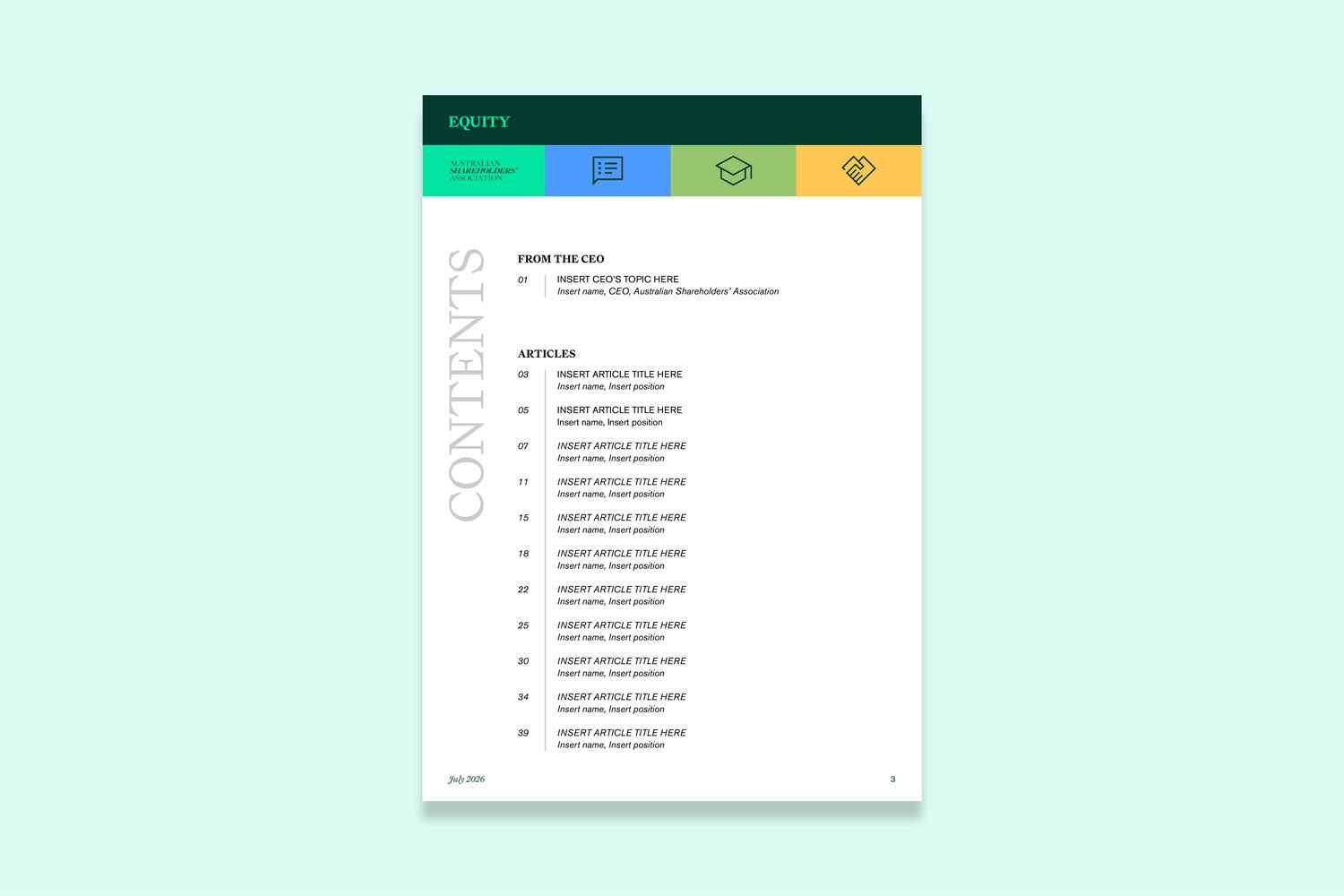 Equity Magazine template design