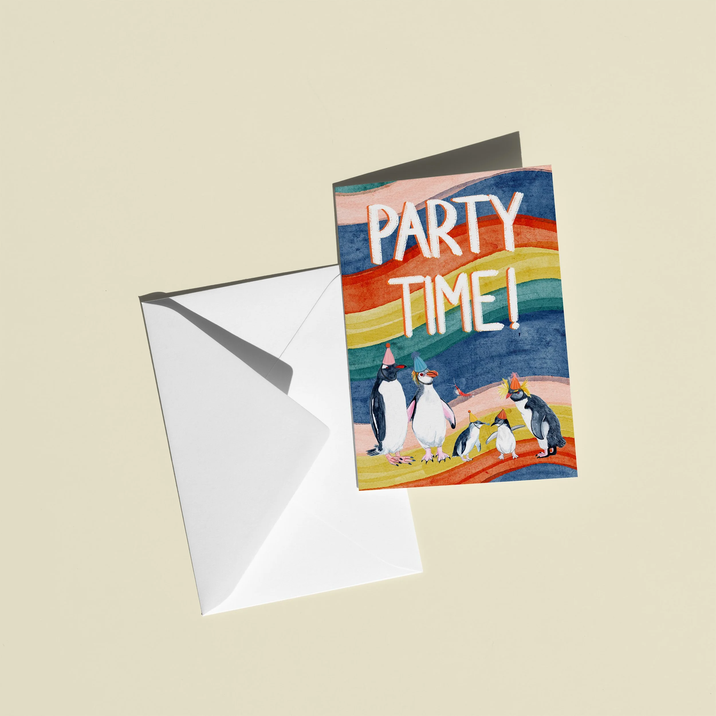 Party Time! Penguins gift card (portrait)