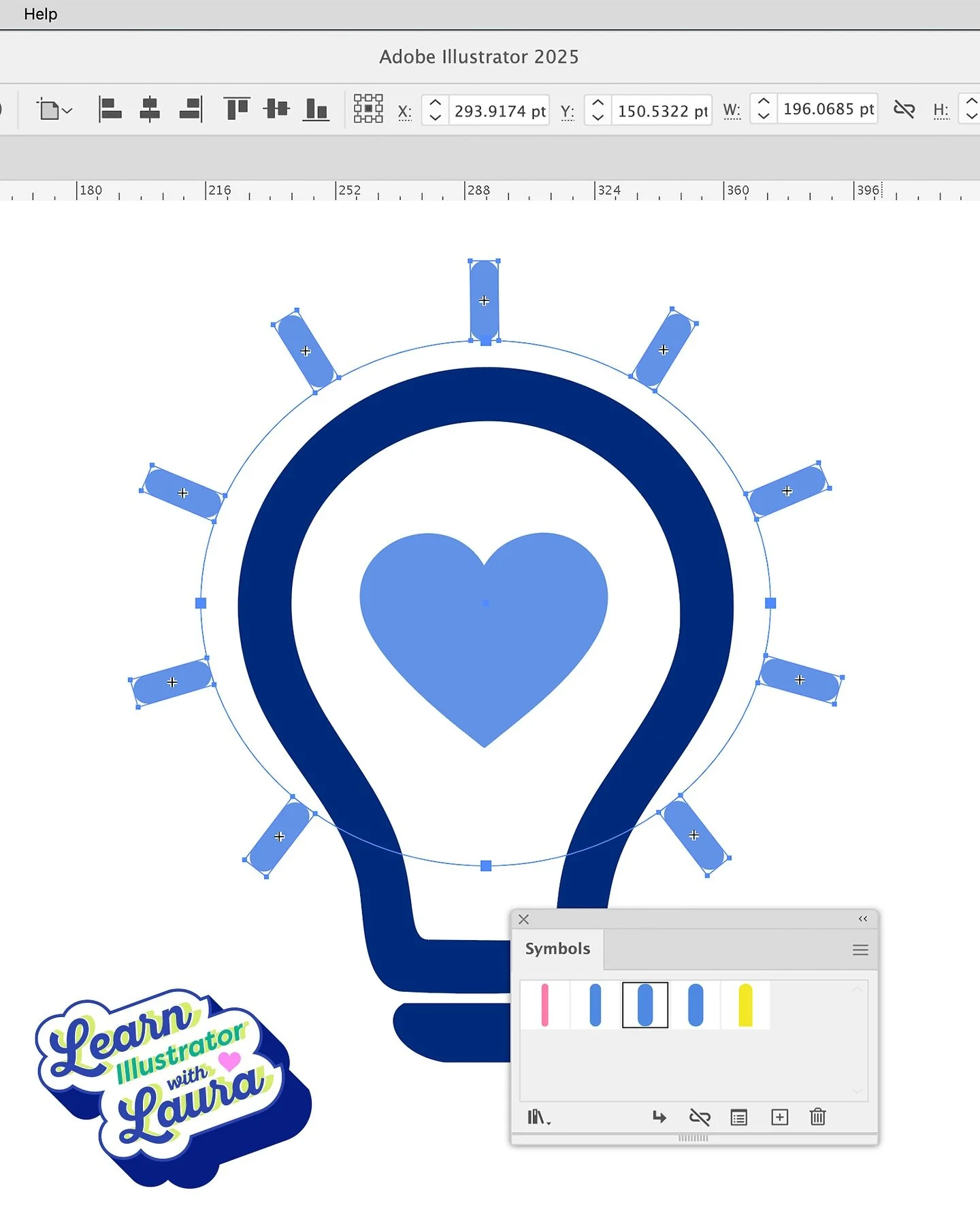 I like to change my mind. That&rsquo;s where using Symbols in Illustrator can really help!
✅I paired them with the Objects on Path feature to make it simple to tweak the number of rays, change the color, or try a different shape ⏰ all without startin