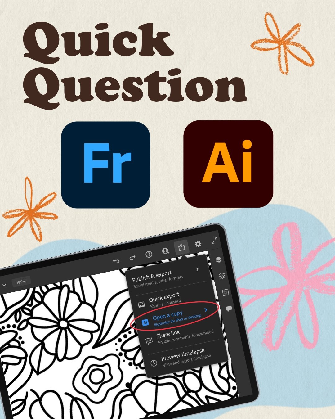 Quick check for anyone exporting artwork from Adobe Fresco to Illustrator (when the send feature fails):

Which format would you choose?
A) PDF
B) PSD

People pick PDF because it seems like the &ldquo;vector-safe&rdquo; option. But if you&rsquo;ve ev