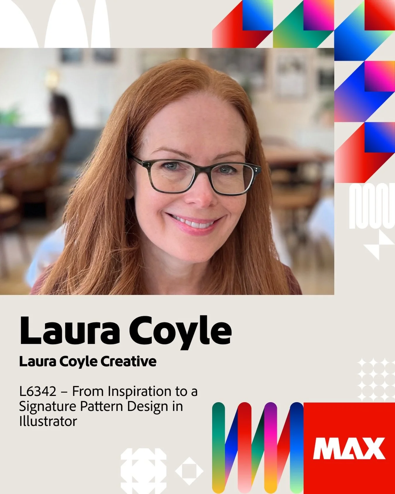 One month away! I&rsquo;m so excited to be teaching a hands-on lab at Adobe MAX, November 10&ndash;12 in Miami! 🌴🎨

Join me for &ldquo;From Inspiration to a Signature Pattern Design in Illustrator.&rdquo; We&rsquo;ll combine AI workflows with class