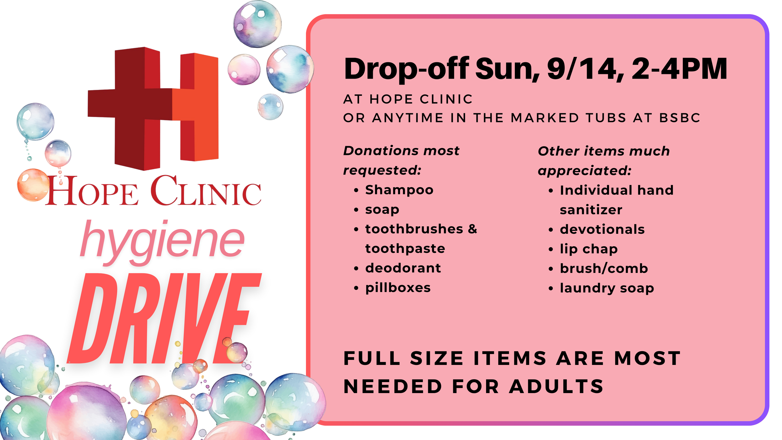 HOPE Clinic Hygiene Drive
