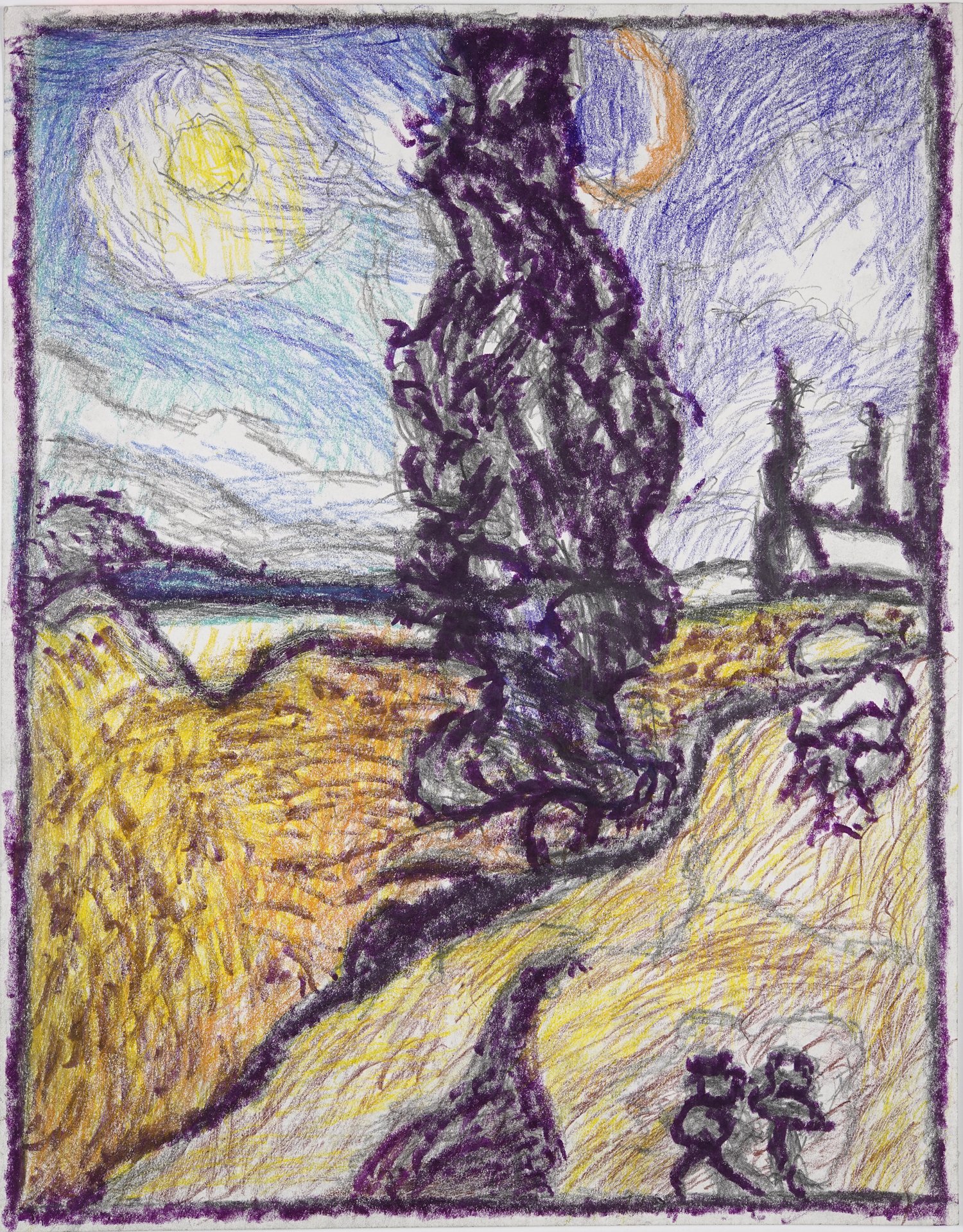 Cypress Trees, After Van Gogh