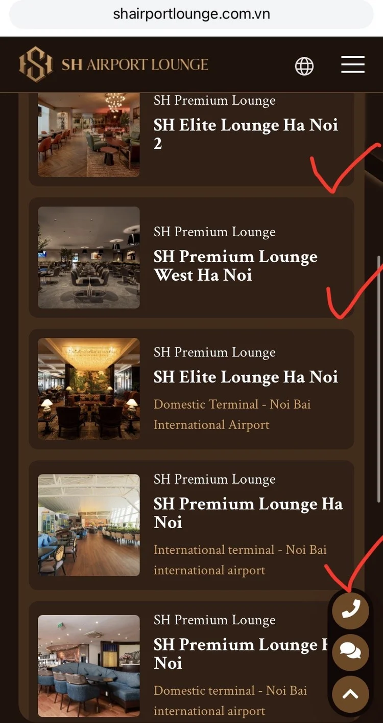 SH Airport Lounge公式サイトに掲載されているハノイ・ノイバイ国際空港 第2ターミナルのラウンジ一覧