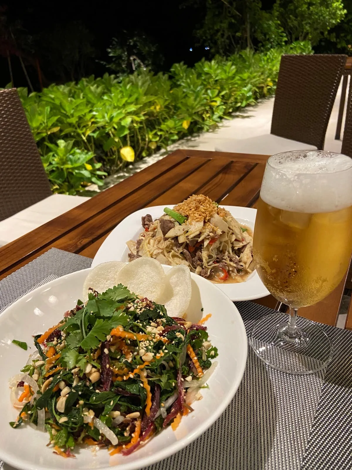 Stir Fried Bamboo Shoots and Beef and Le Champ Special Salad with Smoked Buffalo Jerky in Yen Bai Vietnam