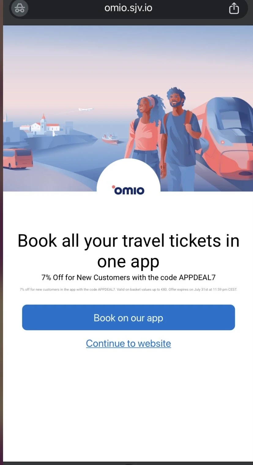 Omioリンクを開くと表示されるアプリ案内画面
