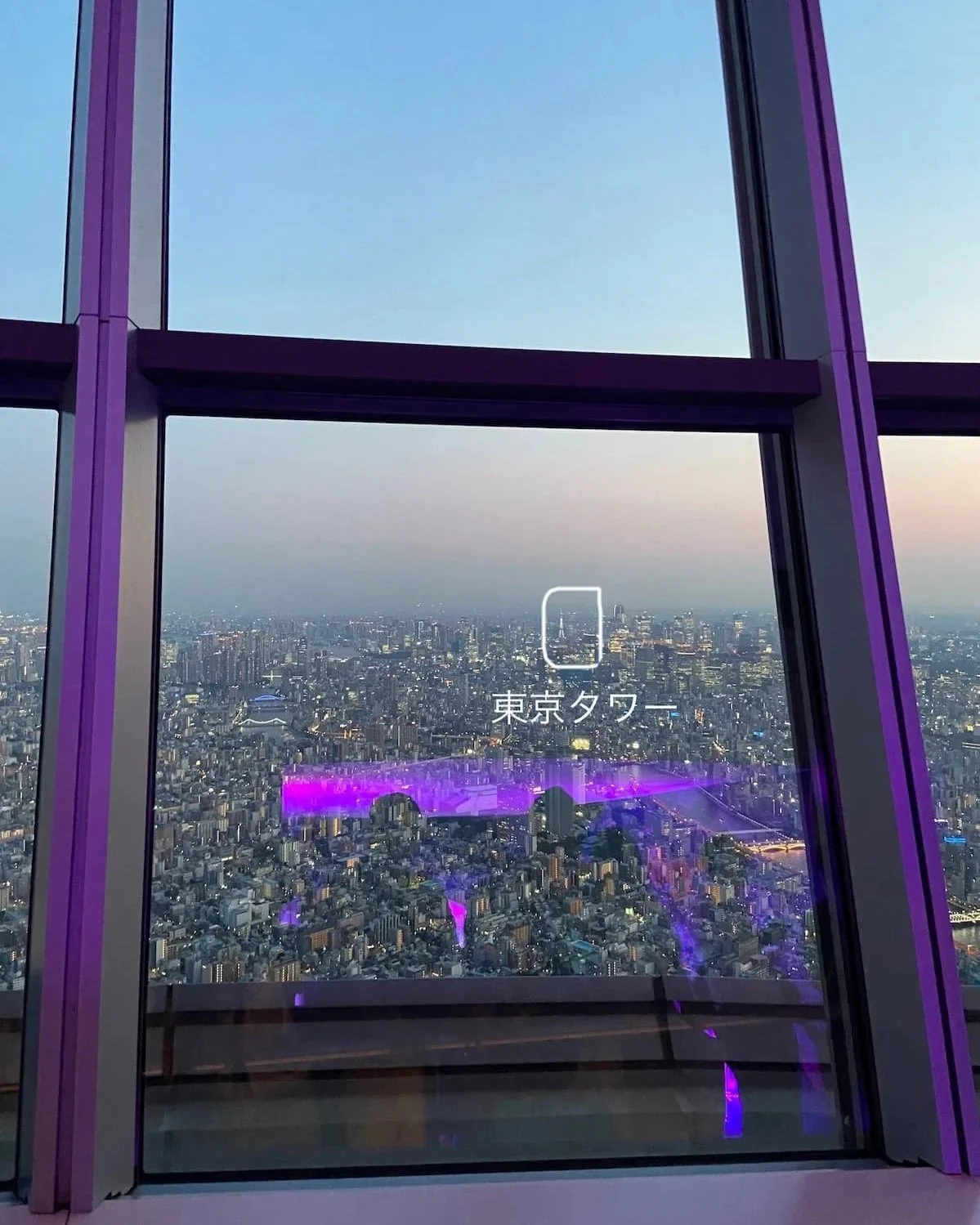 東京スカイツリー展望回廊450mから見える東京タワー