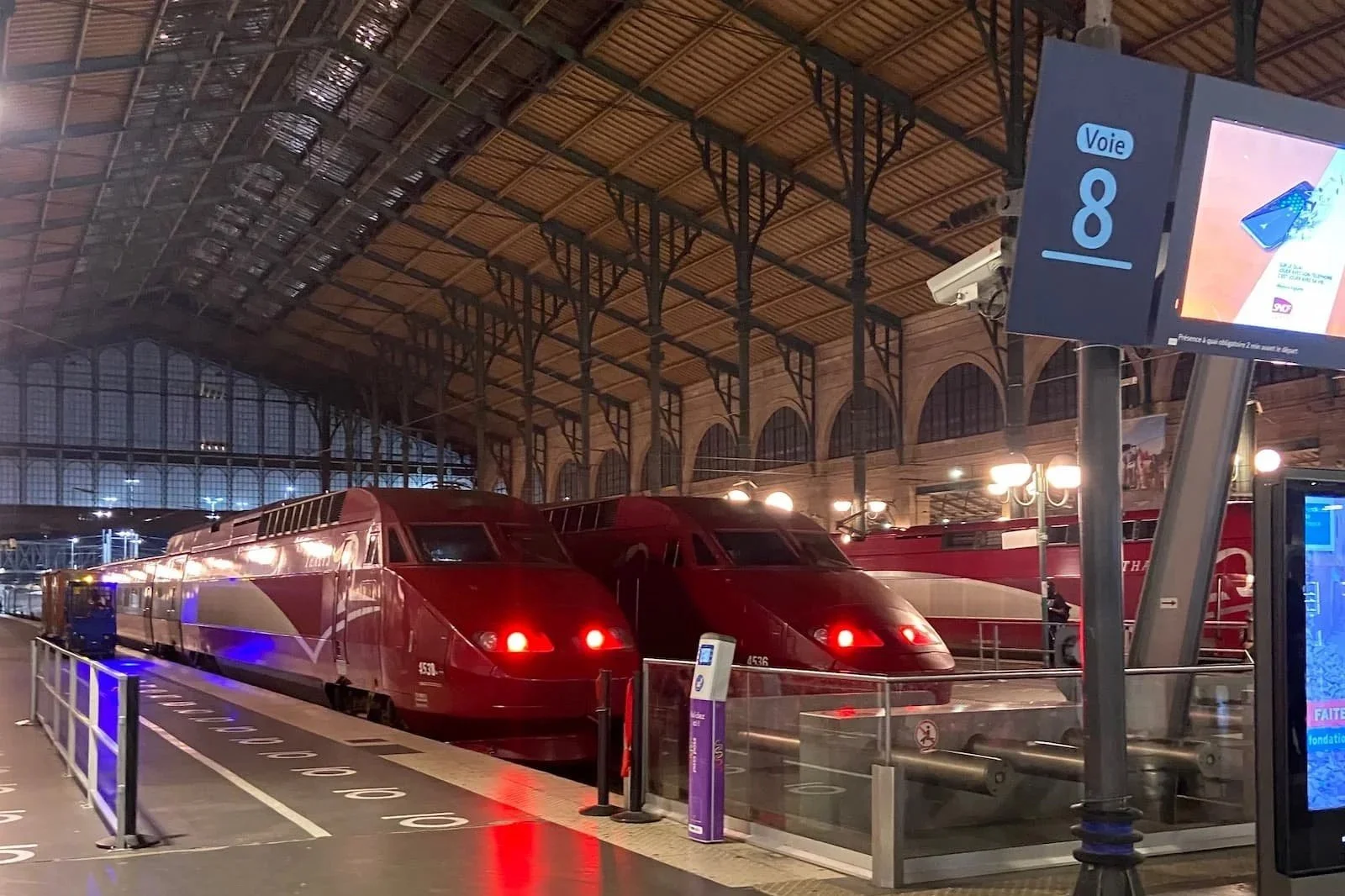 Eurostar train at Paris North Station before traveling from Paris to Brussels, Belgium