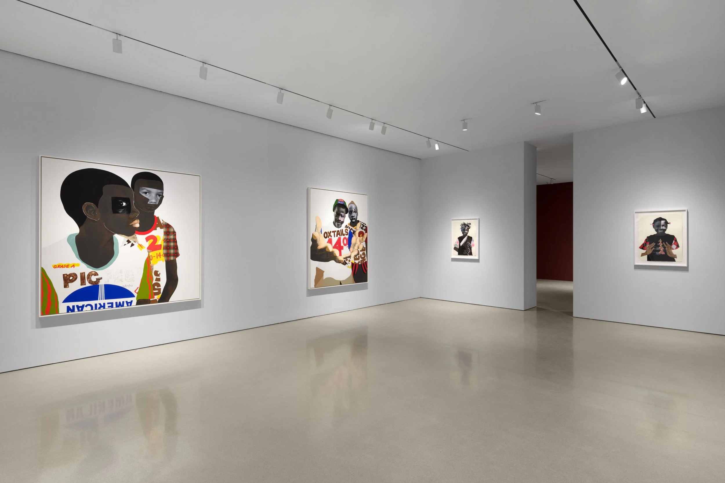  Installation view of  Deborah Roberts: Consequences of being  at The FLAG Art Foundation, 2026  Photography by Steven Probert Studio