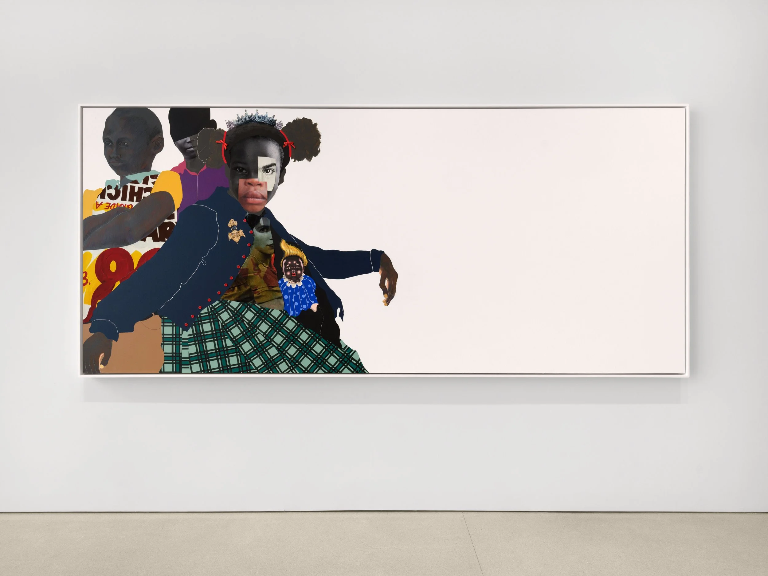  Installation view of  Deborah Roberts: Consequences of being  at The FLAG Art Foundation, 2026  Photography by Steven Probert Studio