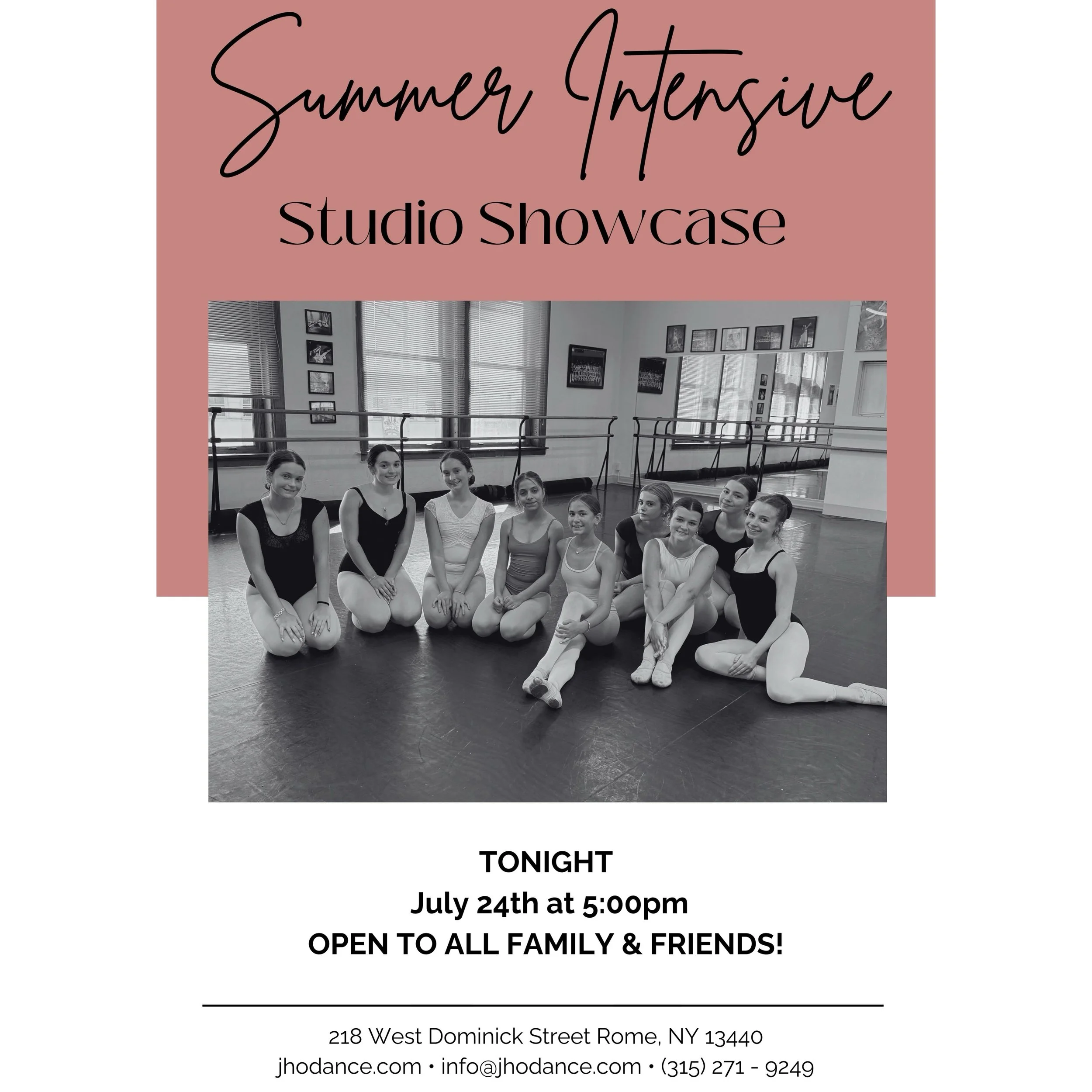 Come on down to the studio TONIGHT at 5:00PM for our Summer Intensive Showcase! ✨🩰

Our Summer Intensive dancers are excited to share a mix of pieces and combinations from all of their teachers over the past two weeks! Come support our dancers and e