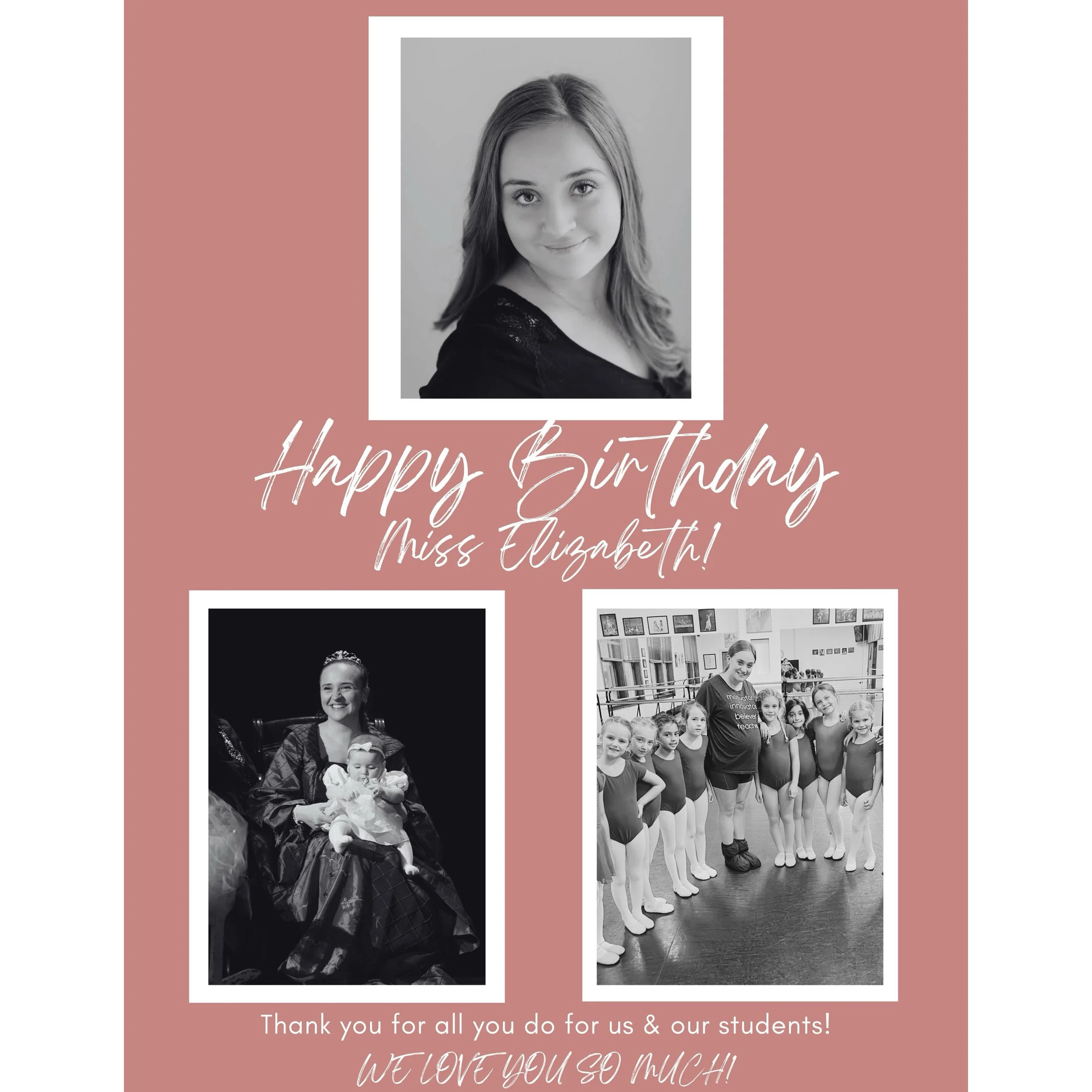 Happy Birthday to our amazing Miss Elizabeth! 🩰🤍

Thank you for inspiring our dancers with your passion, grace, and dedication every single day. We are so grateful to have you as part of the JHO family.

Wishing you the happiest birthday and a wond