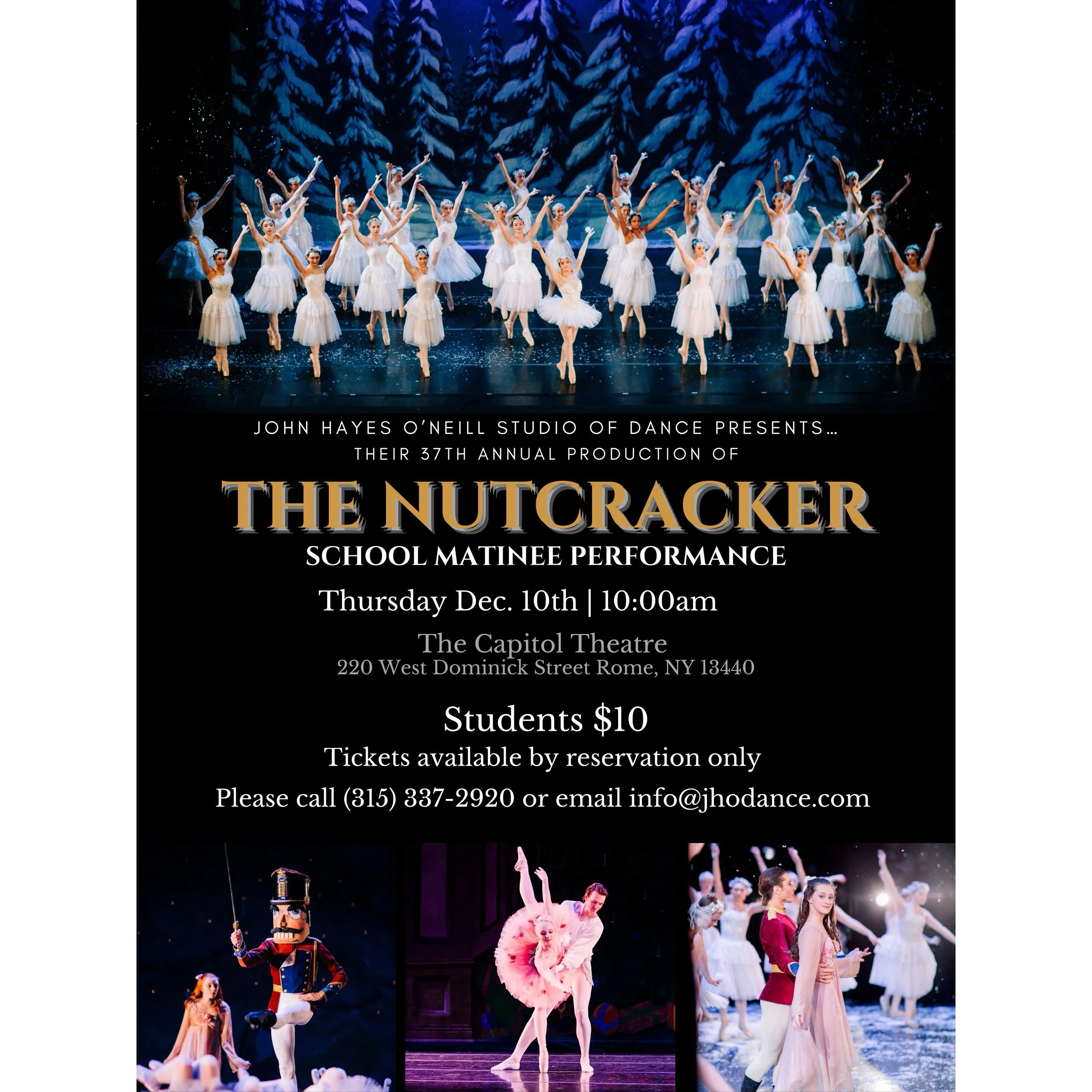 ✨BRING YOUR CLASSROOM TO THE NUTCRACKER!✨

A holiday tradition. A magical field trip. An opportunity to inspire! 🎄🩰

Stephen &amp; Canan Jackson and the John Hayes O&rsquo;Neill Studio of Dance proudly present our 37th annual production of The Nutc