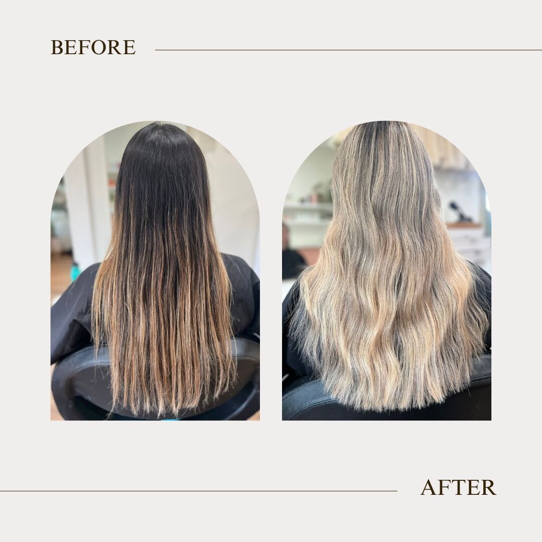 A dynamic duo! Witness the magic of Maritza's color correction and Alexandra's precision haircut. Before and after, a transformation worth celebrating. 💇&zwj;♀️🌟 

#ColorCorrection #HaircutTransformation #TeamWork #BlondBungalow